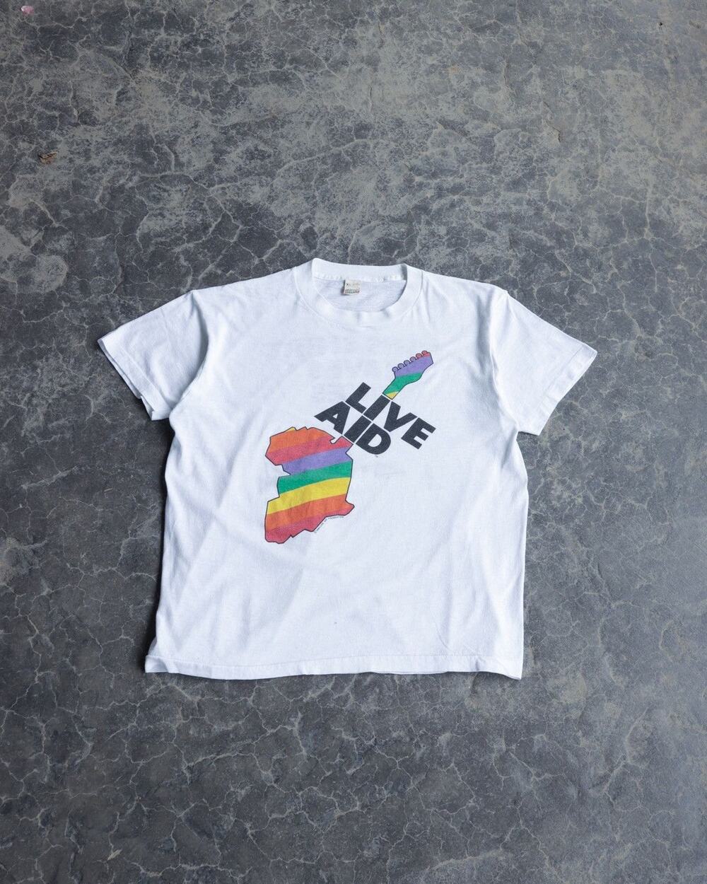Vintage Live AIDs Africa 80s Screen White Band Tee Shirt